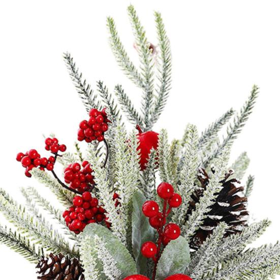 Christmas Artificial Snowy Pine Branches with Vase Faux Pine Cone Berry Arrangement Vintage Faux Cedar Greenery Picks for Home Indoor Fireplace Mantel