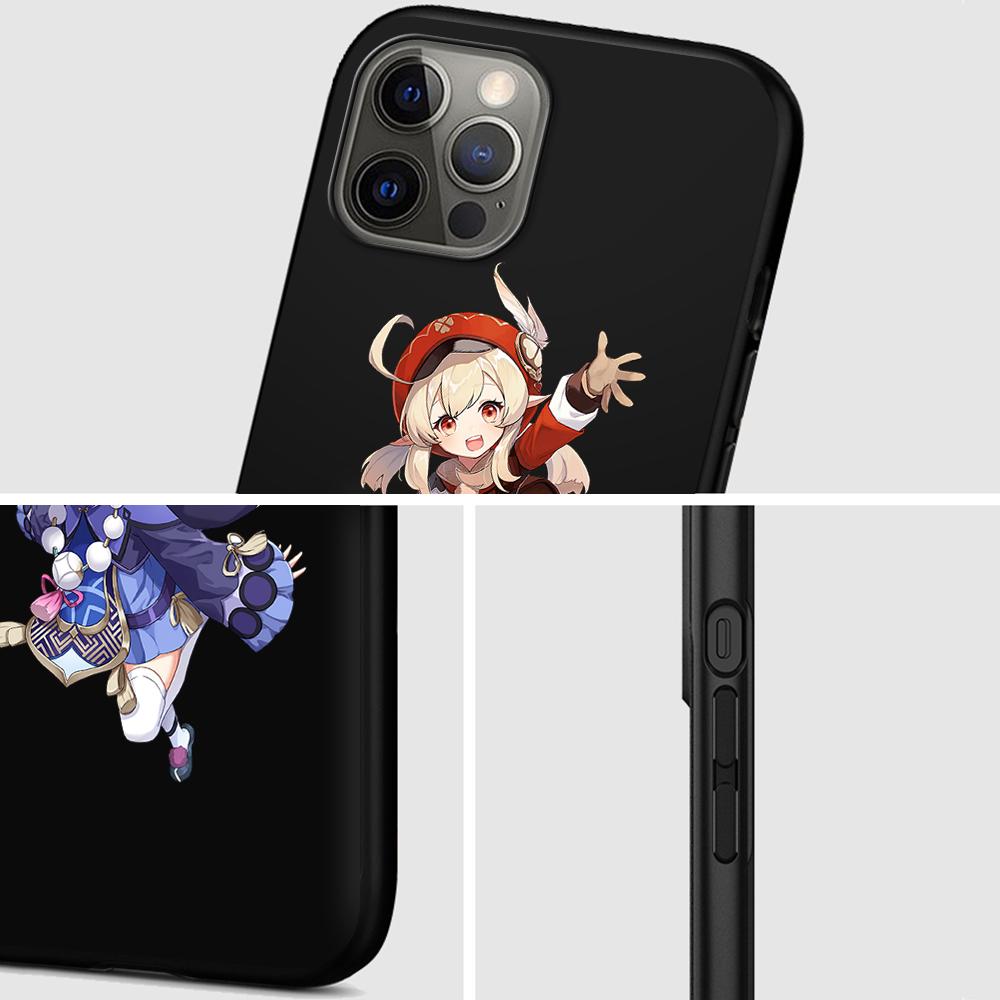 Phone Case for Apple iPhone 14 11 13 Pro Max 12 Mini XR 7 8 + SE 2020 XS 6 6s Plus 5 5s Genshin Impact Cute Silicone Black Cover