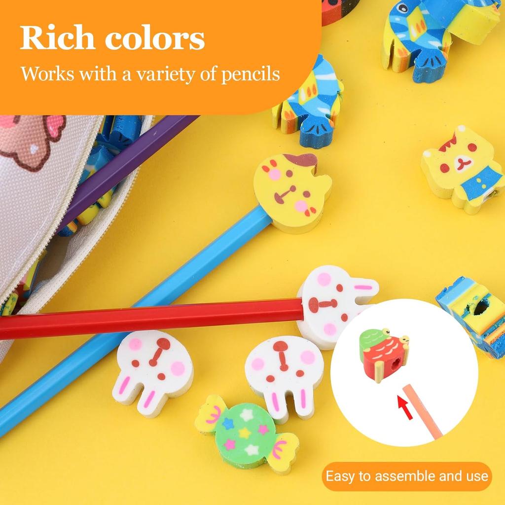 28Pcs Pencil Top Erasers for Kids Cute Randow Eraser Caps Pencil Top Erasers Bulk Erasers Toppers for School Party Favors Back to School Supplies
