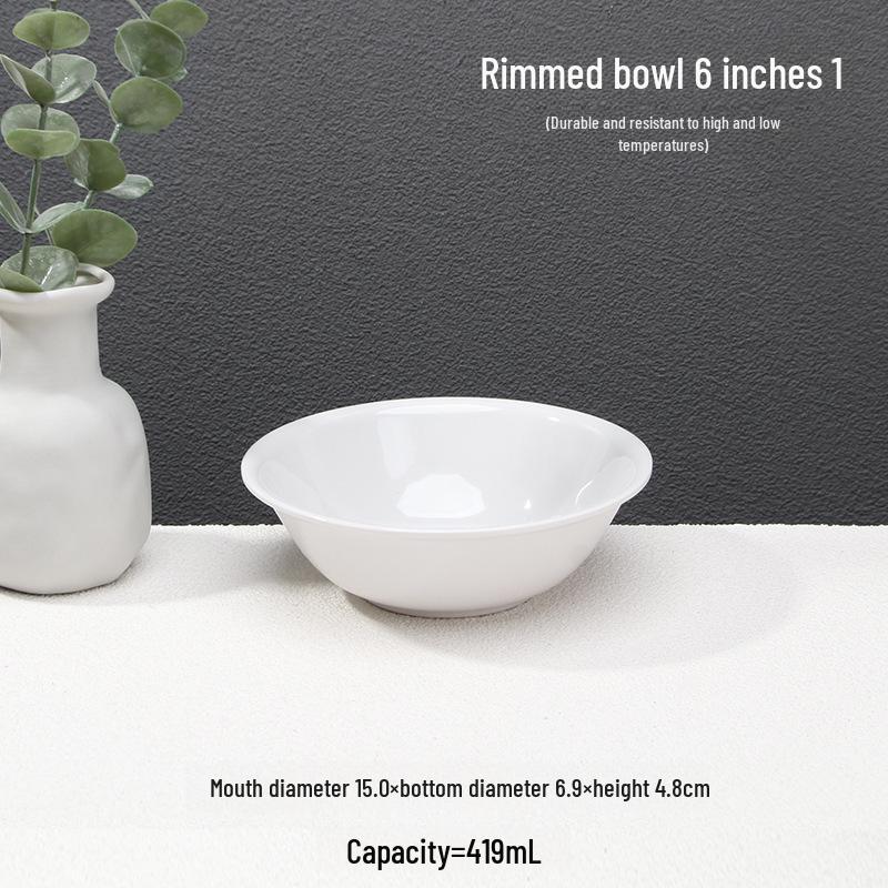 

Миска для лапши и супа A5 из белого меламина, устойчивая к высоким температурам, миска для рамена, тарелка для рисовых блинчиков, тарелка для овощей.