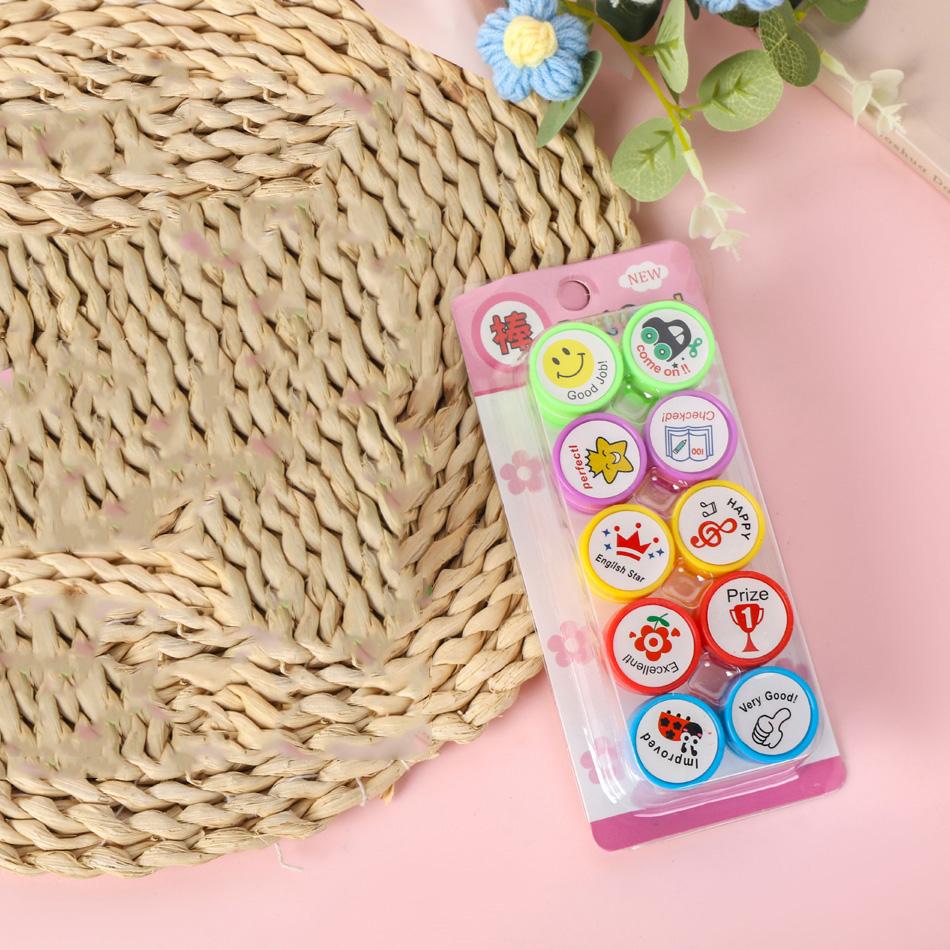 10pcs Assorted Stamps for Kids Self-ink Stamps Children Toy Stamps Smiley Face Seal Scrapbooking DIY Painting Photo Album Decor