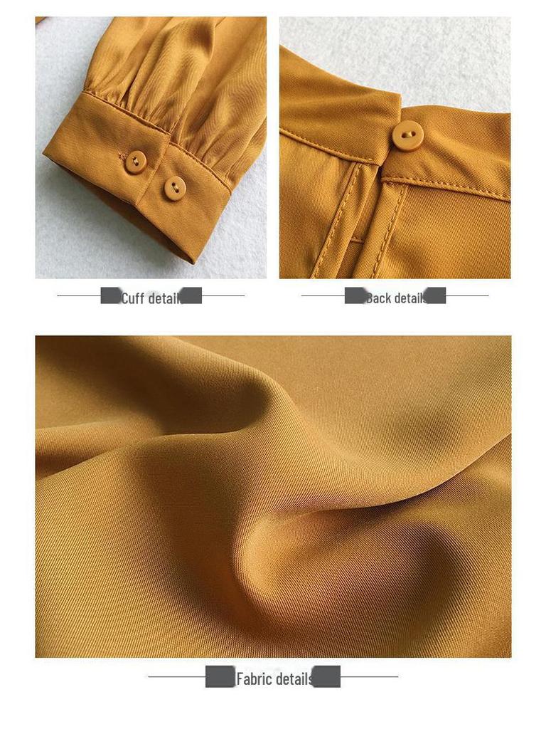 Women's Plus Size Autumn Lantern Sleeve Chiffon Shirt - Solid Color, Loose Fit, Long Sleeve, Korean Style