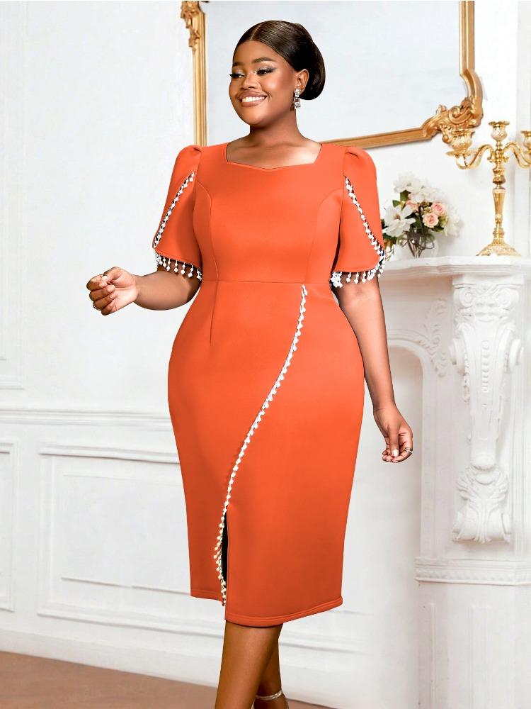 

Синее вечернее платье с кисточками, квадратный вырез, короткие рукава, расшитый пэчворк, свадебное, женское платье для особого случая, весна 2025, новый стиль 3XL