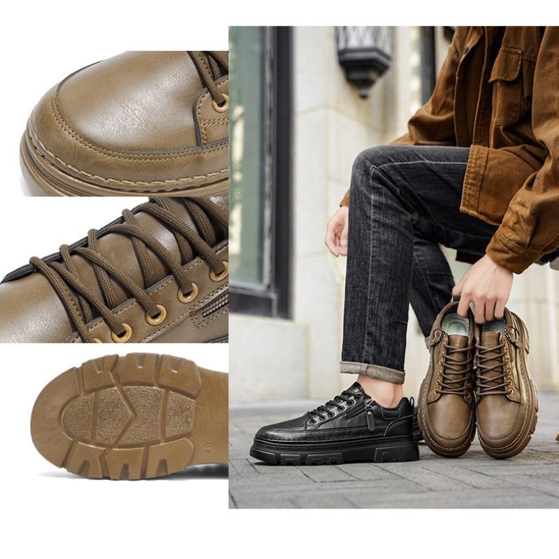 Men's Autumn Sports Casual Board Shoes, Versatile Waterproof Black Leather Shoes, Trendy Work Footwear.