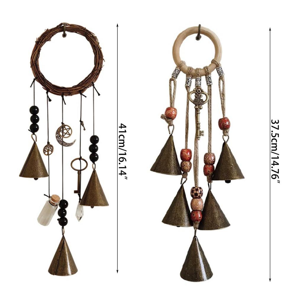 Witch Bells for Door Knob Protection Witch Wind Chime Door Hanger Handmade Rattan Hanging Ornament Witchcraft Home Decor