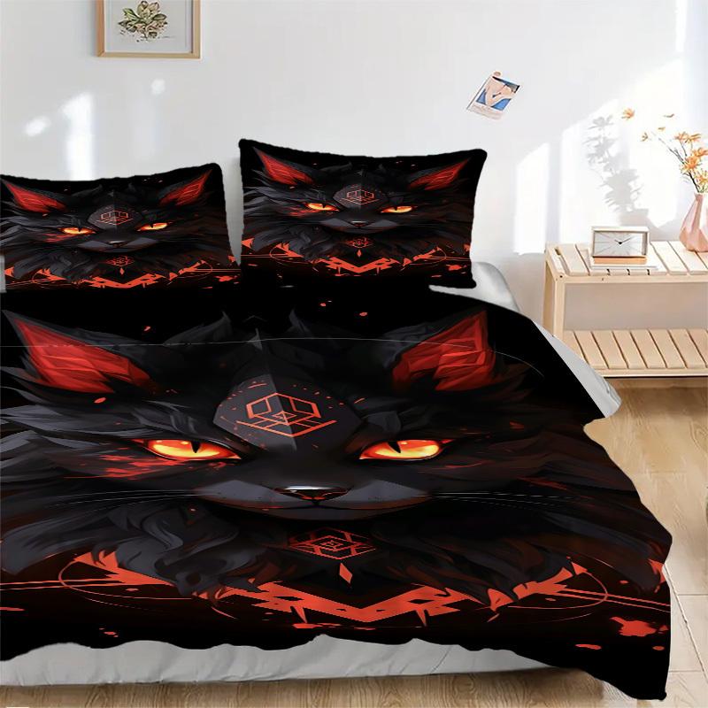 3pcs bedding set Feline Mystic Includes 1 Comforter + 2 Pillowcases, Without Pillow Inserts, Soft Comfortable,a0909095
