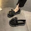 Black loafers women's new summer niche bow platform British style small leather shoes retro shoes single shoes women's shoes