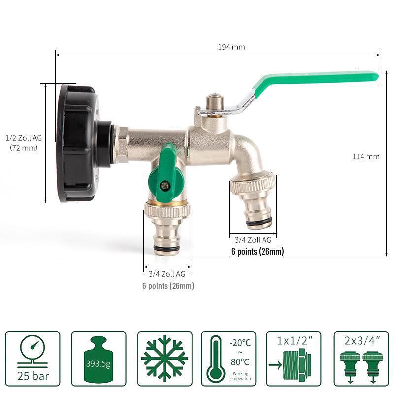 Outdoor Double-Control Brass Faucet for Kitchen and Garden