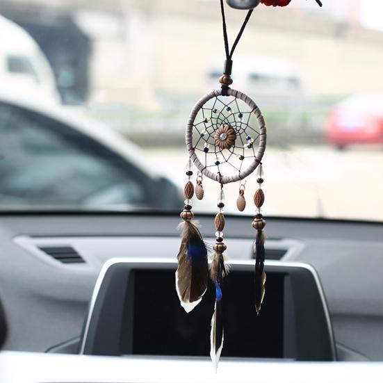 Ręcznie robione koraliki z piór ganek samochodowy łapacz snów ozdoba wiszący wystrój okna