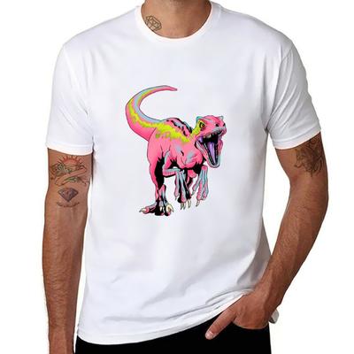 Rosa Velociraptor T-Shirt Baumwoll-T-Shirts Mann 100% T-Shirts für Mann Grafik lustiges T-Shirt