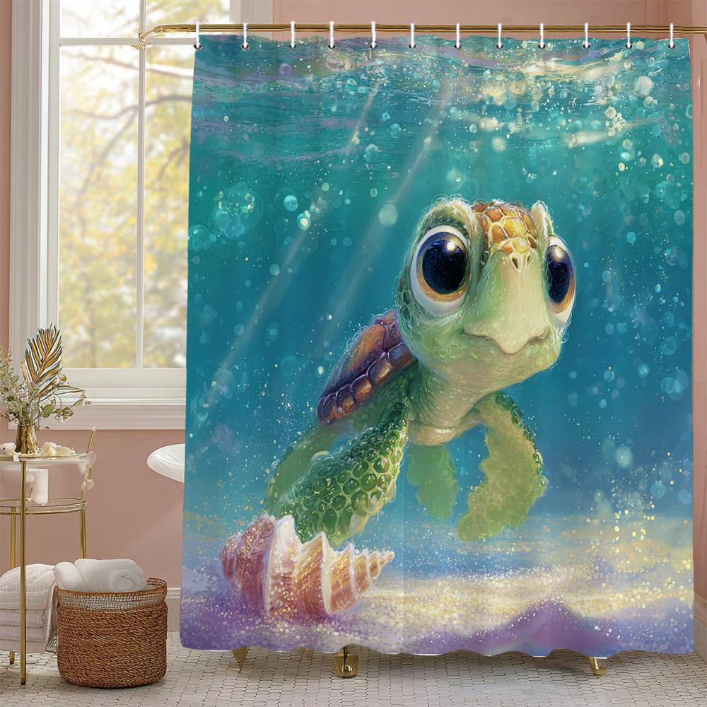 Tenda Doccia Divertente Tartaruga Marina per Bagno a Tema Spiaggia, Tenda Doccia Decorativa, Tenda Doccia Impermeabile con Ganci