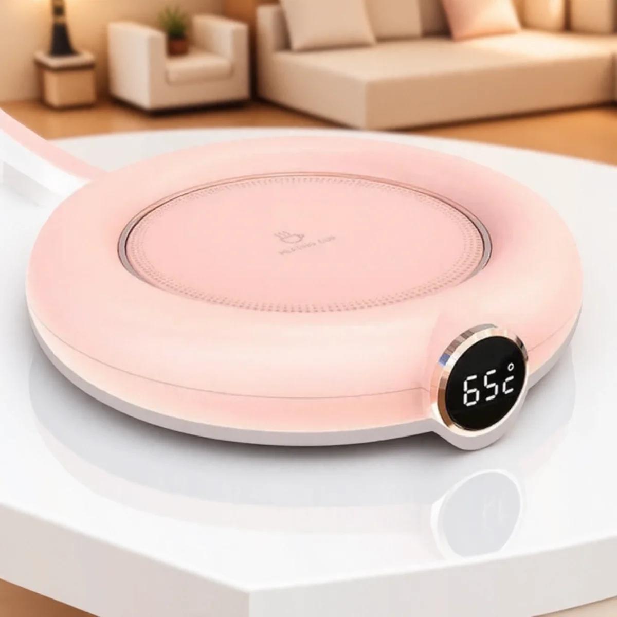 

USB Подогреватель для кружки Светодиодный дисплей 3 температурных режима Дом Офис Подогреватель для кофе и чая Электрический нагреватель Подогреватель молока и напитков 117x23mm&Round розовый