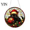 Acrylic Holiday Hanging Decorations Christmas 2D Suncatcher, Stained Glass Style Black Cat Window Hanging, Decorative Wall Plaques Colorful