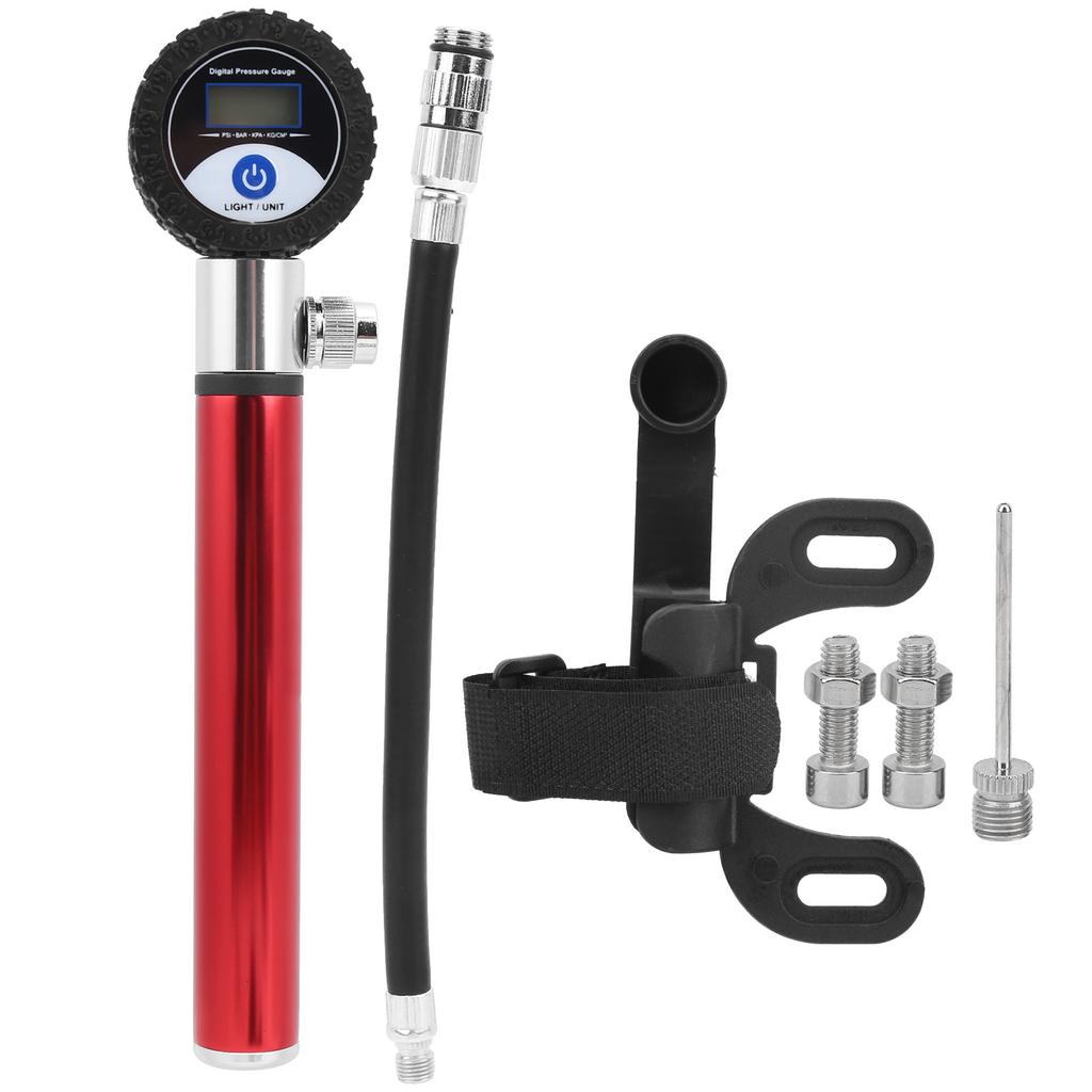 Tragbare Fahrradluftpumpe Manuelle Reifenpumpe 120PSI Hochdruck LCD Digitalanzeige Rot