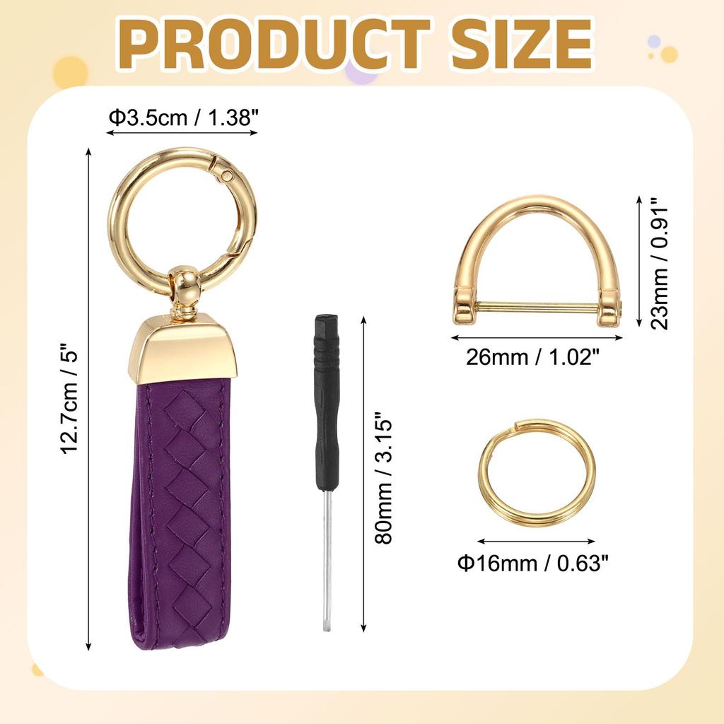 Leather Car Keychain with Universal Key Keyring with Purple [uxcell] D-ring, Chain, Hardware, Unisex,