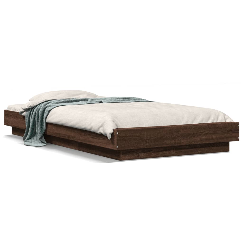 Brown Oak Effect Bed Frame 75 X 190 Cm Engineered Wood