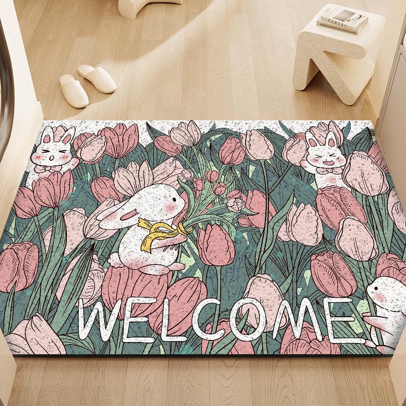 Cartoon Flowers Silk Loop Anti-slip Entrance Doormat