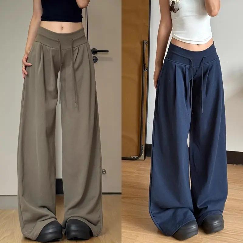 Women's Plus Velvet High-Waisted Wide-Leg Pants - Autumn/Winter Thickened Curve Drape Casual Wear