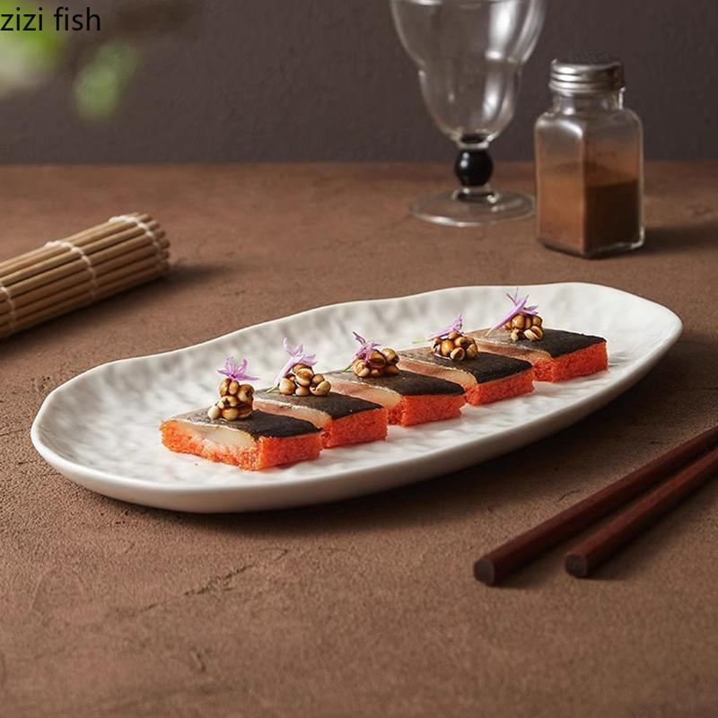 Irregular Stone Pattern Plate Oval Ceramic Sushi Plate Fish Plate Dessert Dim Sum Plates Molecular Cooking Creative Tableware