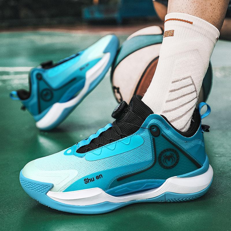 

Баскетбольные кроссовки мужские спортивные нескользящие износостойкие трение звук сцепление амортизация отскок вращающиеся кнопки без шнурков кроссовки 36