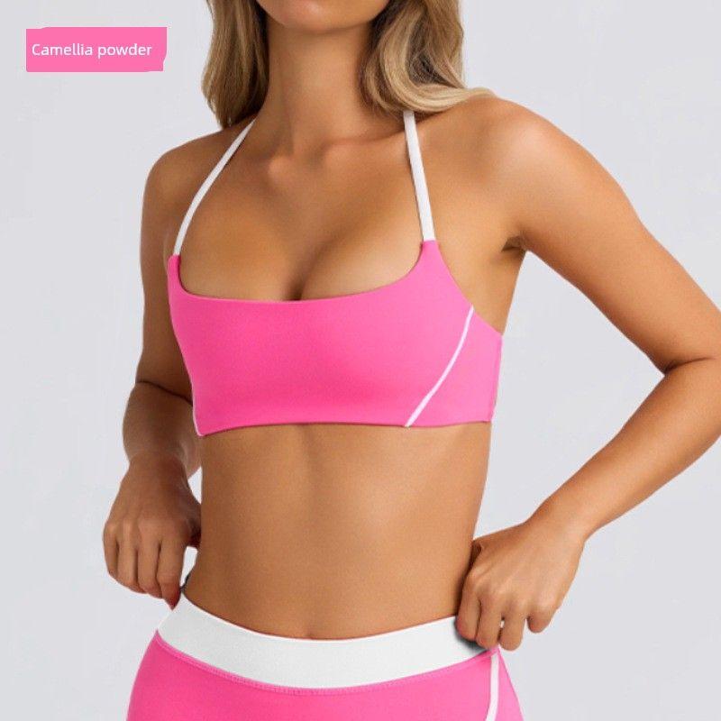 

Botee Same Style Sexy Halter Exercise Underwear Bra Vest Camisole Yoga Tennis Skirt Outfit Women Tops-Camellia powder XL