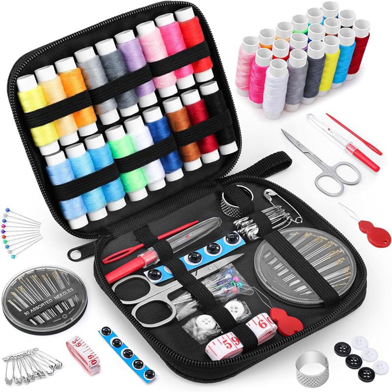 Sewing Kit with Threads Needles Storage Bag Scissors Tape Measure Buttons Portable Travel DIY Embroidery Handwork Sewing Box Set
