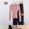 Autumn base chic pit strip thin base top women's early spring low neck exposed collarbone inner knitted sweater