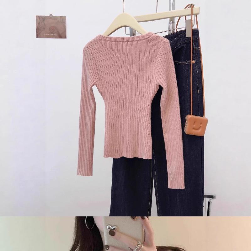 Autumn base chic pit strip thin base top women's early spring low neck exposed collarbone inner knitted sweater
