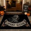 Dark Skeleton Halloween Banner Signs Floor Mat Festive Decorative Flannel Non-Slip Washable Mat for Entry & PartyParty-Ready