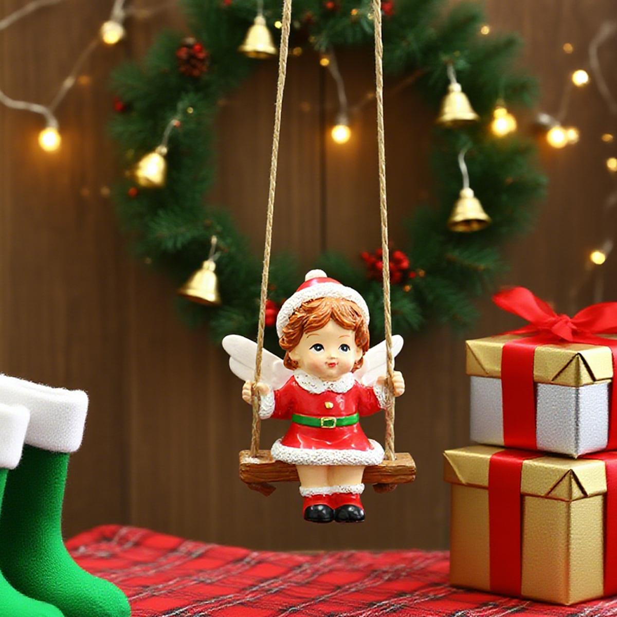 

1 штука рождественских красных ангельских качелей, подвеска для рождественского украшения, рождественский подарок, изделия из смолы