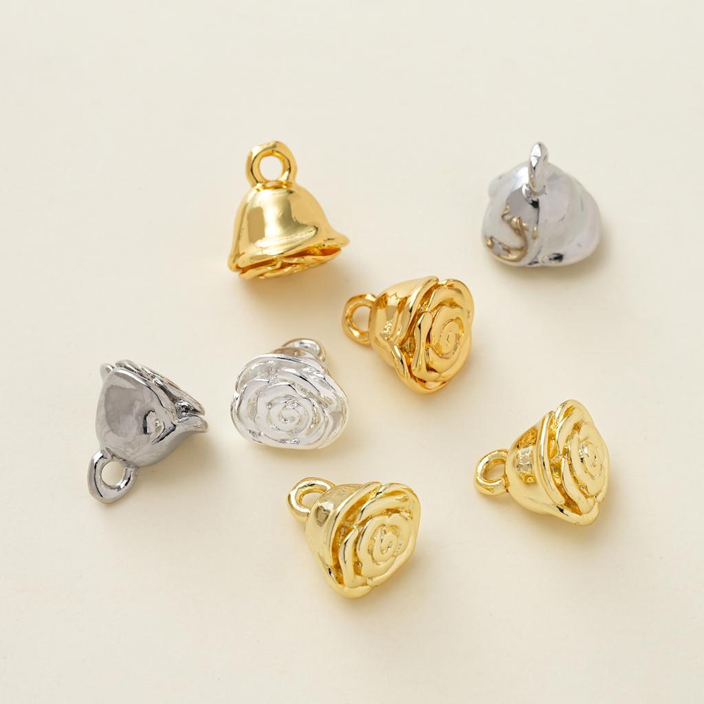 2PiecePack 14/18K Gold Color Plated Rose Flower Charms Pendants for DIY Bracelet Necklace Jewelry Making Accessories