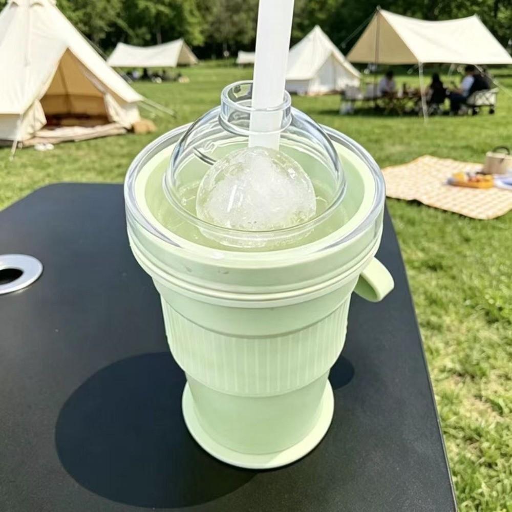 Leak-proof Silicone Ice Ball Cup Food-Grade Built-in Straw Ice Mold Drink Cup Easy Release BPA-free 2-in-1 Travel Mug