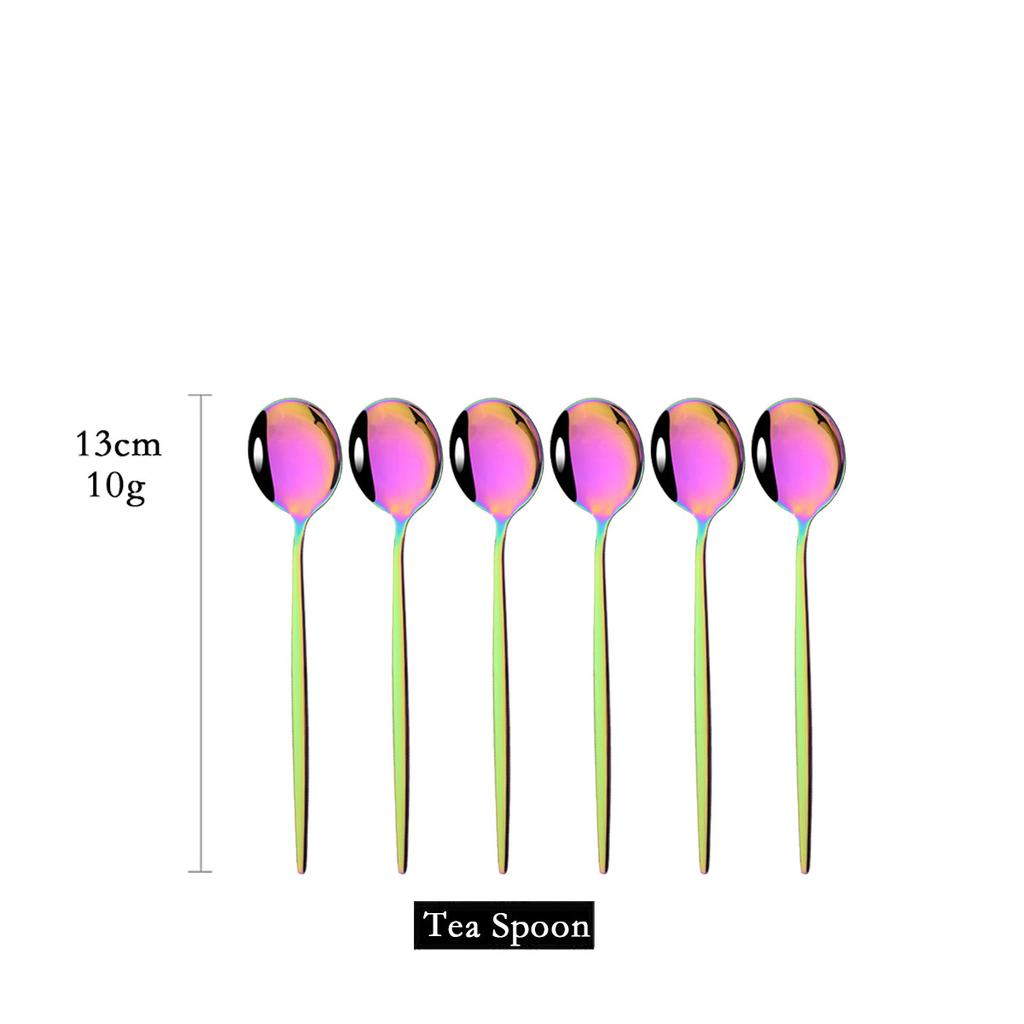 Set da 6 Pezzi Cucchiaini Acciaio Inossidabile Posate Colorate Cucchiaini Piccoli per Torta Frutta Dessert Caffè Snack Strumenti per la Cucina Stoviglie