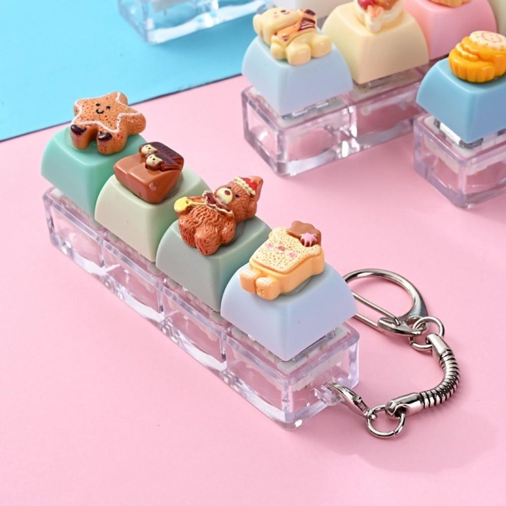 Bear Keycap Anti-stress Toy Pendant 4 Key Fidget Keychain Mini Keyboard Pendant  Decompression Gift