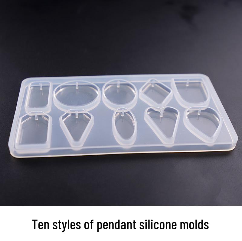 DIY Silicone Epoxy Mold with Ten Grids: Round, Heart, and Rectangular Pendant Shapes with Holes