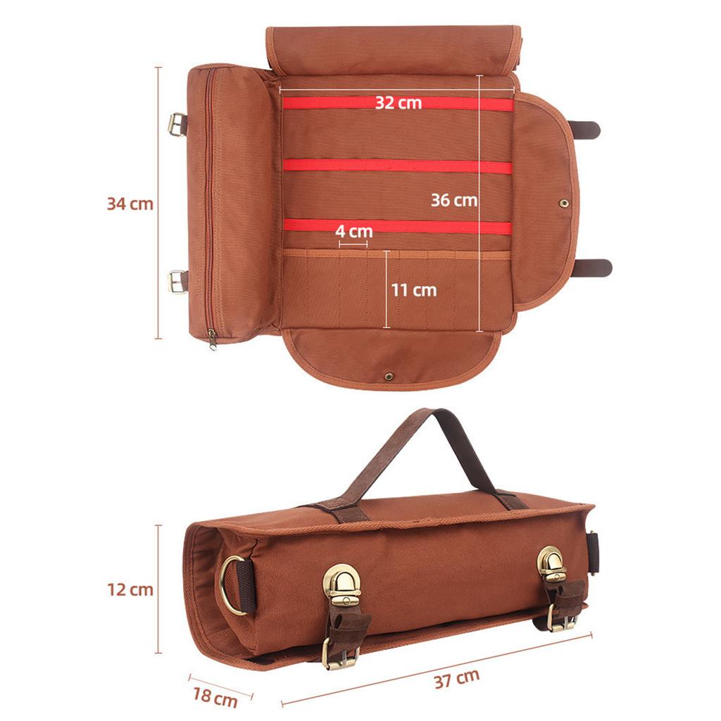 Portable Bar Canvas Tool Bag (Without Tools) with Shoulder Strap Roll Up Traveling Bar Bag for Carrying Cocktail Shaker Set