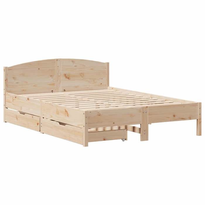 VidaXL Bed Frame with Headboard 140x200 Cm Solid Pine Wood, Bedroom Furniture, Slatted Base, Wooden Bed, Bed, 3301827