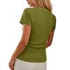 Women Short Sleeve Ribbed Knit Top Lace Trim Square Neck Button Casual Fitted T Shirt Blouse