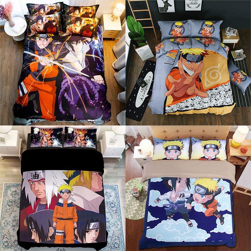 Naruto Anime Bettwäsche-Set, Bettbezug und Kissenbezüge, lebendiger Retro-Stil für Schlafzimmer