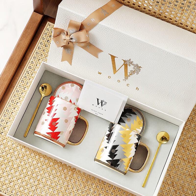 WOOCH Snowflake Ceramic Couple Mugs Gift Set