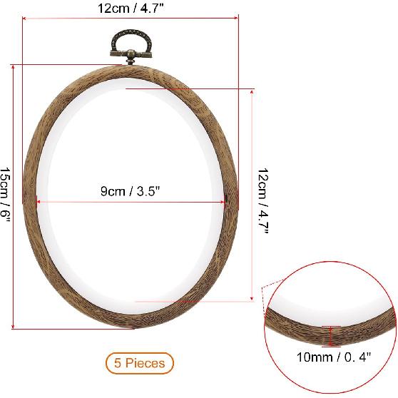 PATIKIL 6x4.7inch Embroidery Hoops, 5Pieces Imitated Wood Oval Frame Cross Stitch Hoop Ring for Embroidery Art Craft Sewing Ornaments Hanging