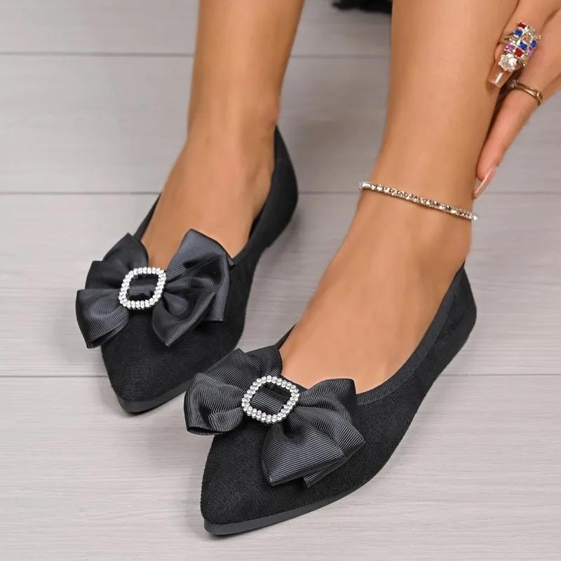 Fashion 2025 Slip on Pointed Toe Women's Flat Shoes Outdoor Plus Size Fashion Shallow Bow Tie Soft Sole Comfortable Casual Walking Flats