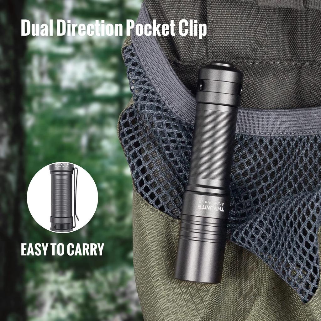 ThruNite ARCHER PRO V2 EDC Mini Tail Switch LED USB C Compact Pocket Flashlight with 4 Modes Lightweight for Emergency Outdoor and Power Outages Gray