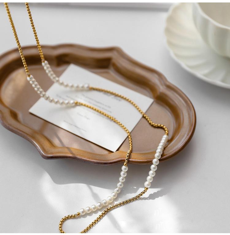 Irregular long beaded pearl double-layer necklace light luxury temperament sweater chain niche simple necklace