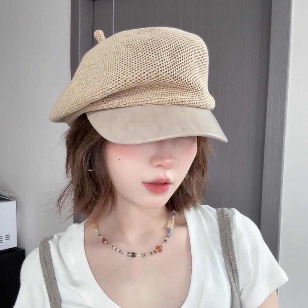 Y2k Hollow Knitted Beret Korean Beanie Cap Ins Painter Berets Female