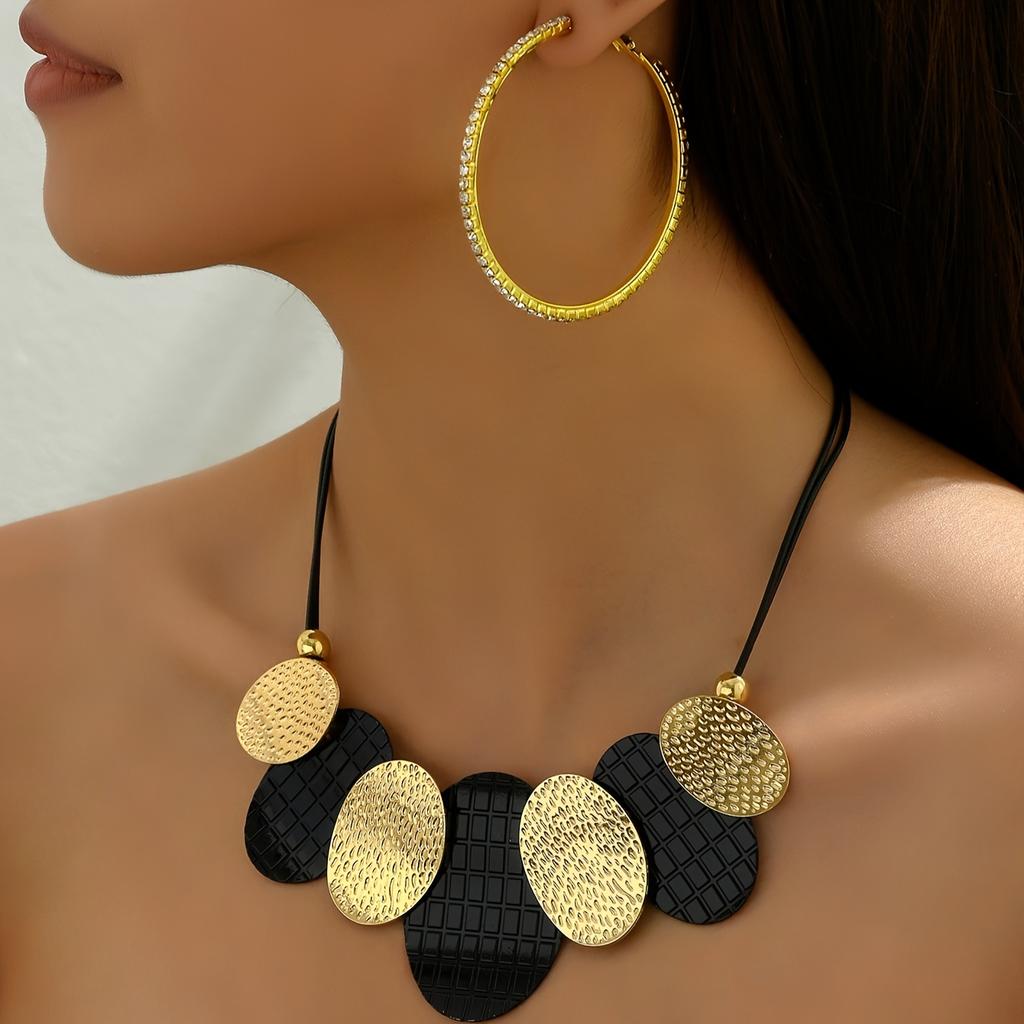 Kolczyki Naszyjnik Punk Style Biżuteria Zestaw Przesadny Wzór Płyty Pasuje Do Codziennych Strojów