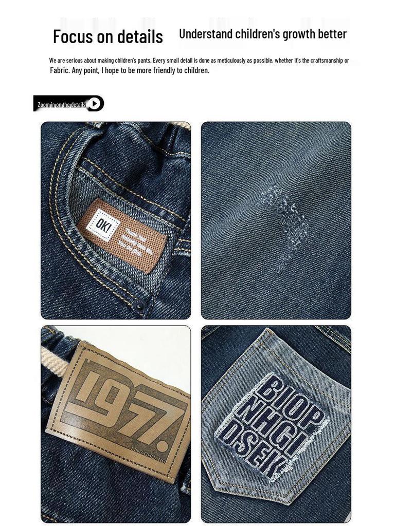 Jean molletonné pour garçon: Pantalon décontracté ample style coréen pour printemps/automne pour enfants de taille moyenne et grande 2025.