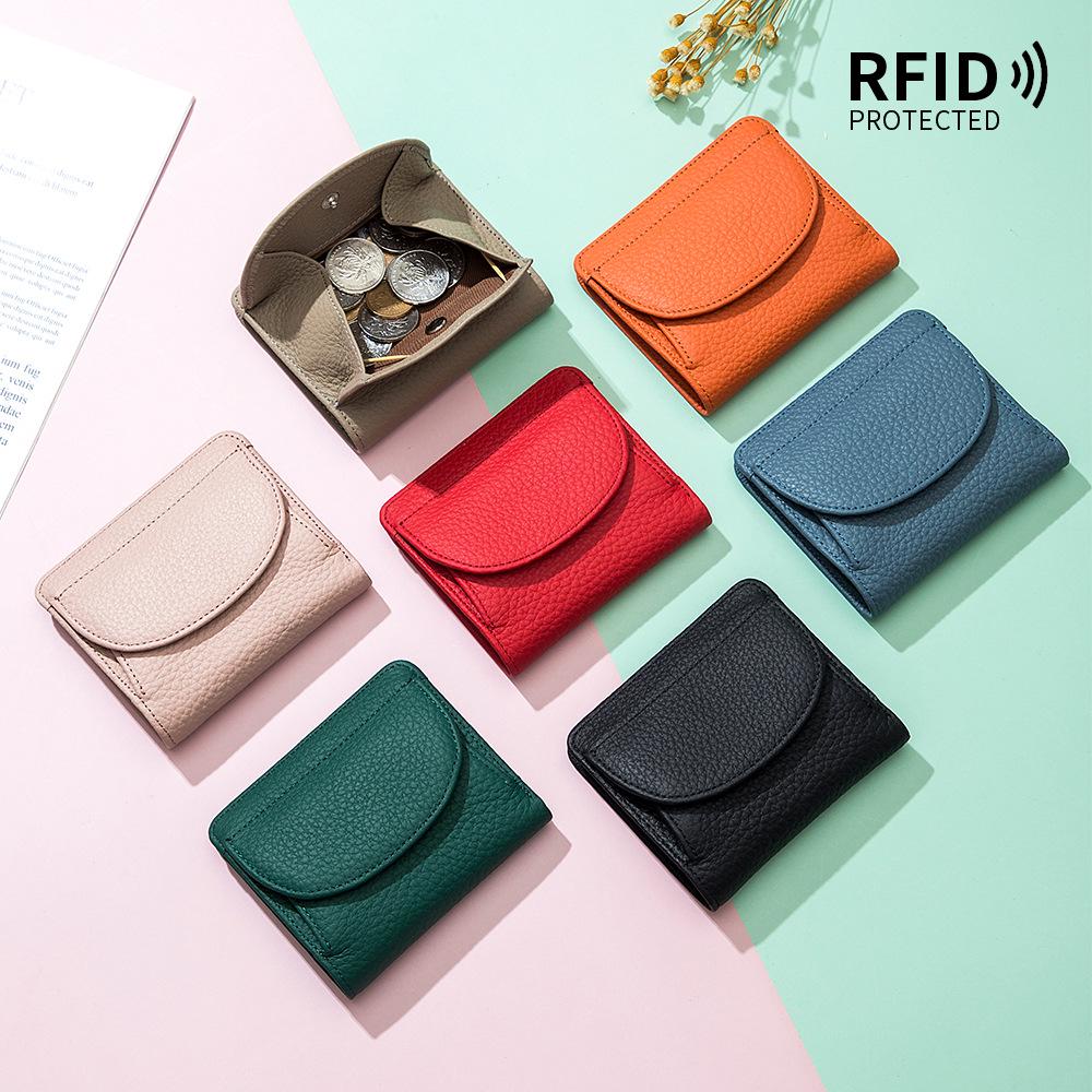 Women's RFID Minimalist Leather Coin Purse – Ultra-Thin, Folding, Genuine Leather Wallet