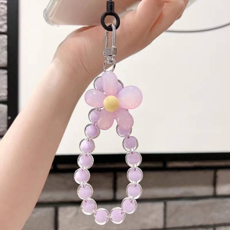 Macaron Beaded Flower Phone Lanyard - Japanese & Korean INS Style Wrist Strap