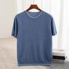 T-shirt à Manches Courtes et Col Rond Color Block 100% Laine Australienne pour Homme - Coupe Ample Décontractée, Couche de Base en Cachemire Printemps/Automne.